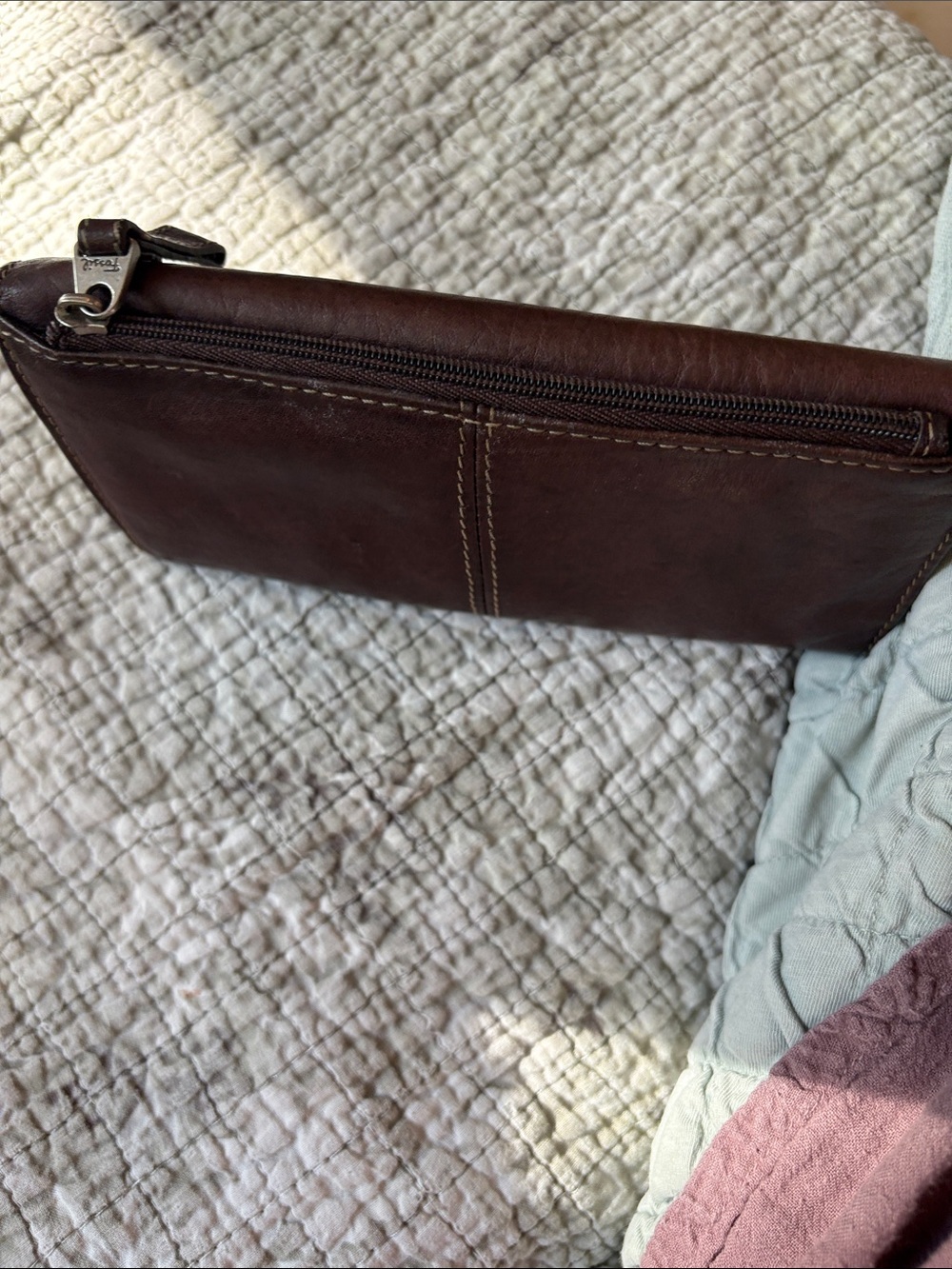 Fossil Brown Leather Flap Wallet with Stitch Detail - Picture 6 of 7